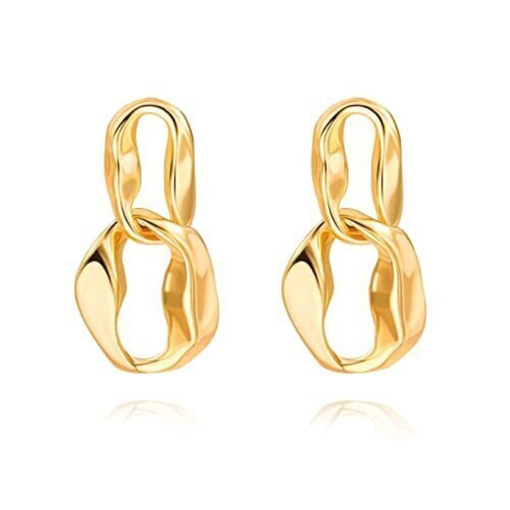 6722 18K Gold Dangle Statement Earrings Trendy Dainty Irregular Leaf Twist